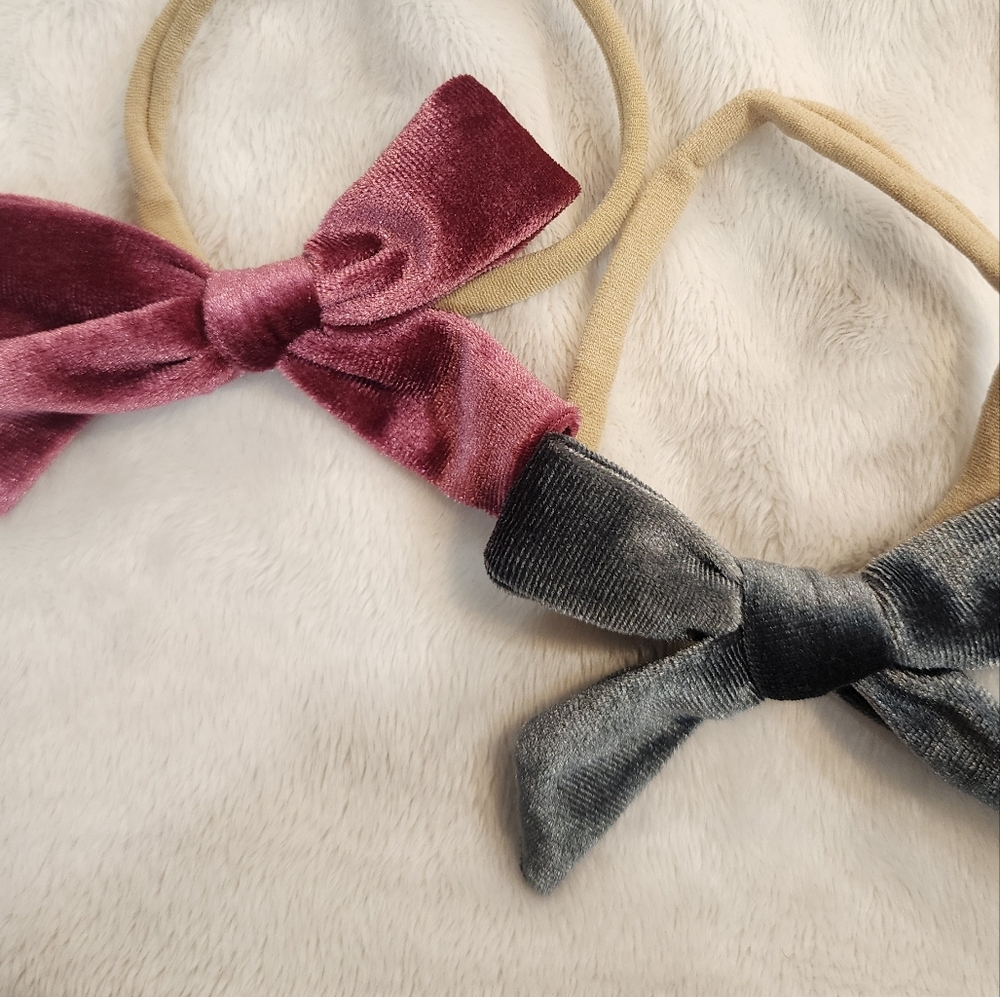 Grey and Pink Velvet hair bows